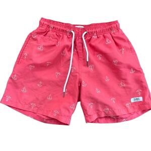 Trunks Surf & Swim Red Beach Embroidered Elastic Waist Drawstring Shorts Size S